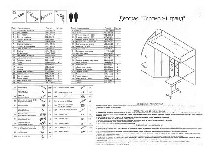 Схема сборки кровати Теремок-1 Гранд